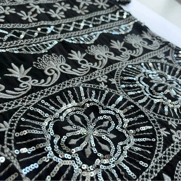 Superdry Women's 10 Shirt Casual Dress embroidered black silver mid new years - Picture 7 of 9